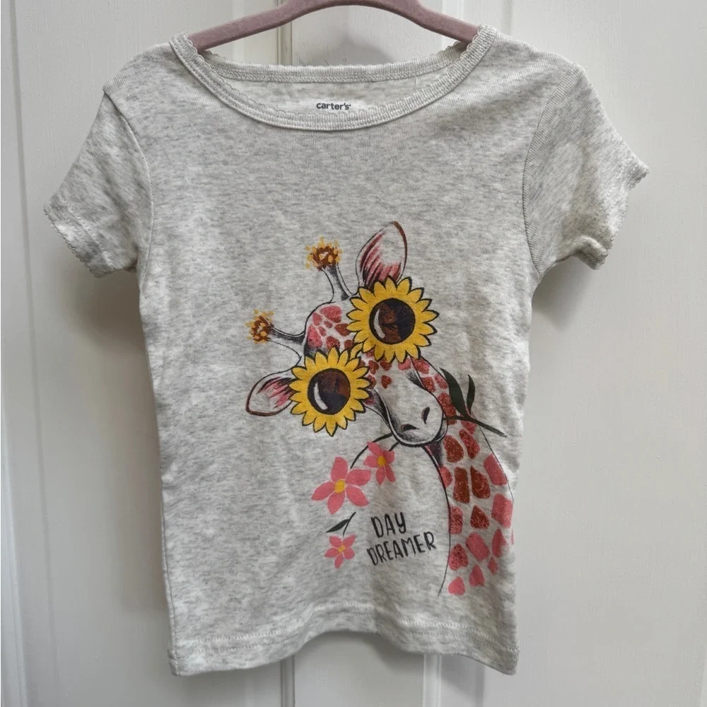 NWOT Carter's 2T Gray Short Sleeve Tee w Giraffe Design Day Dreamer Panama Top